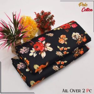 Women's Black Floral Cotton Suit  2 Pcs All over print