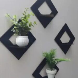 Stylish Black Wooden Wall Shelves Set of 4