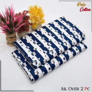 Women's Blue Floral Polo Cotton Suit 2Pcs unstitched